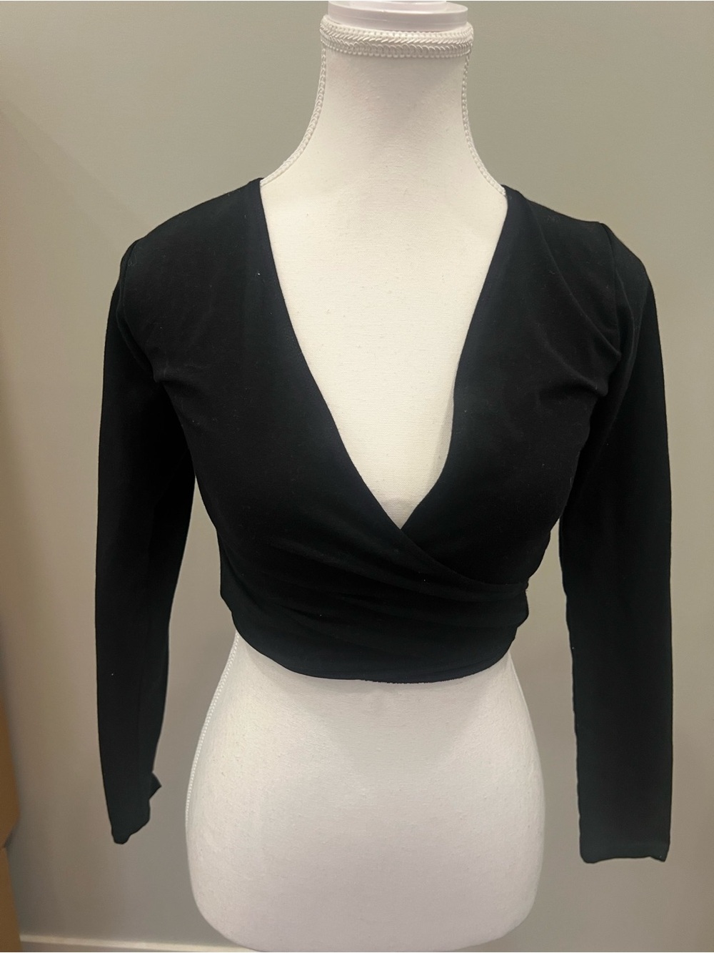 Capezio Black Long-Sleeve Dance Wrap Crop Top